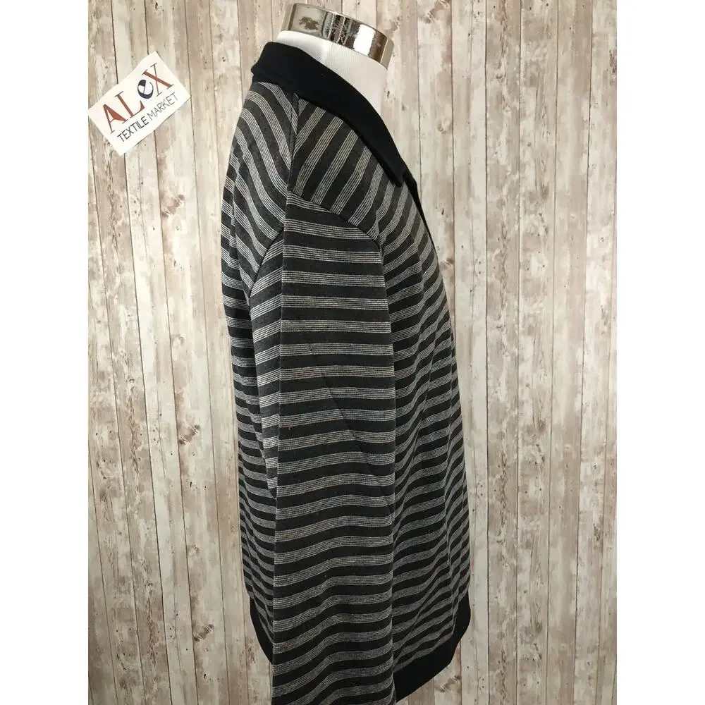 Alex Polo Shirt Mens Extra Large Black Striped Sweater Pullover Long Sleeve N115